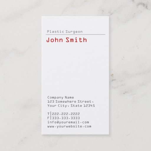 Customizable Simple Plain Plastic Surgeon Business Card