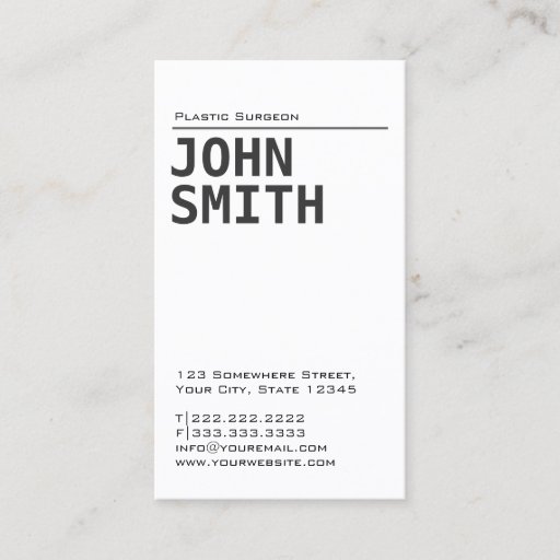 Customizable Simple Plain Plastic Surgeon Business Card
