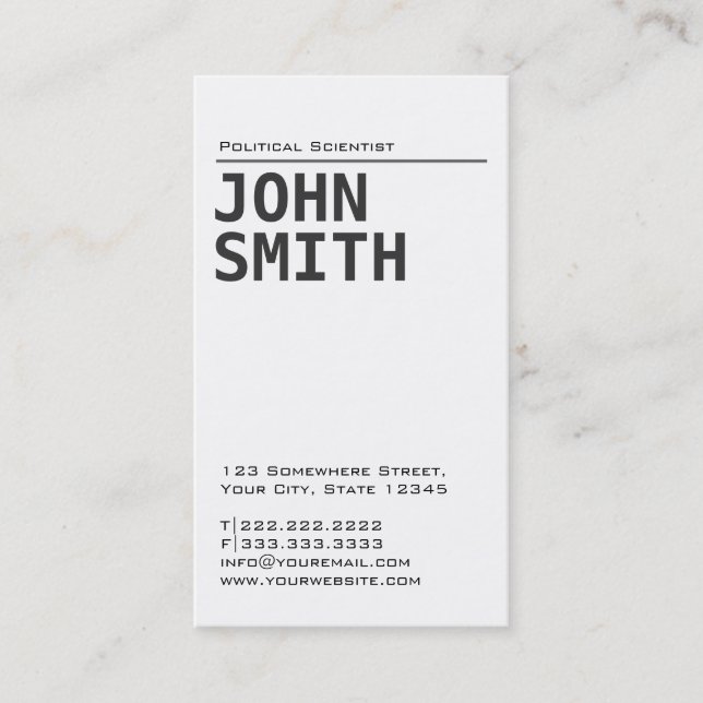 Simple Plain Political Scientist Business Card (Front)