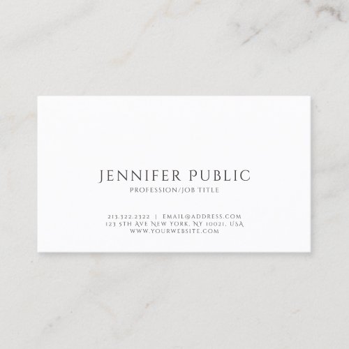 Simple Plain Professional Modern Elegant White Business Card