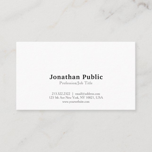 Simple Plain Professional Modern Elegant White Business Card (Front)