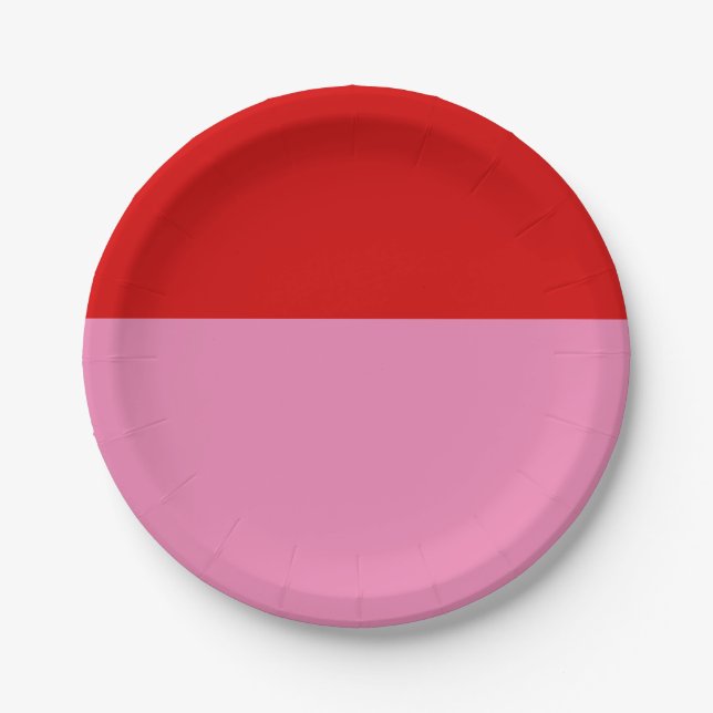 Simple Plain Red and Pink Party Celebration Paper Plates (Front)
