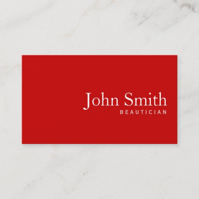 Simple Plain Red Beautician Business Card (Front)