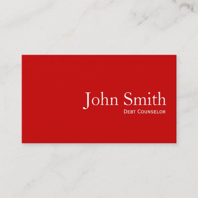 Simple Plain Red Debt Counselor Business Card (Front)