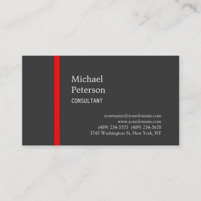 Simple Plain Red Gray Consultant Business Card (Front)