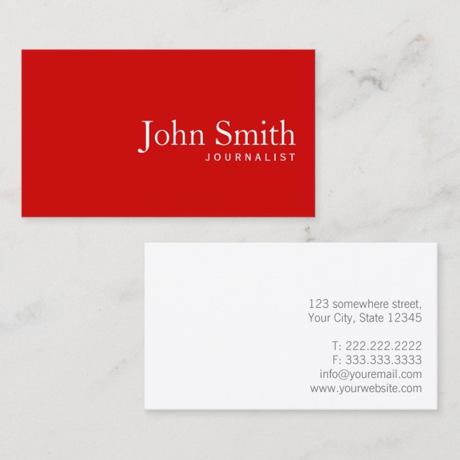 Simple Plain Red Journalist Business Card | Zazzle