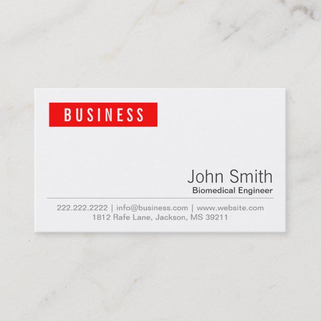 Simple Plain Red Label Biomedical Business Card (Front)