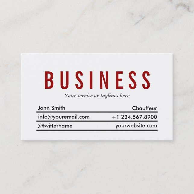 Simple Plain Red Title Chauffeur Business Card (Front)