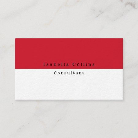 Simple Plain Red White Minimalist Creative Modern Business Card
