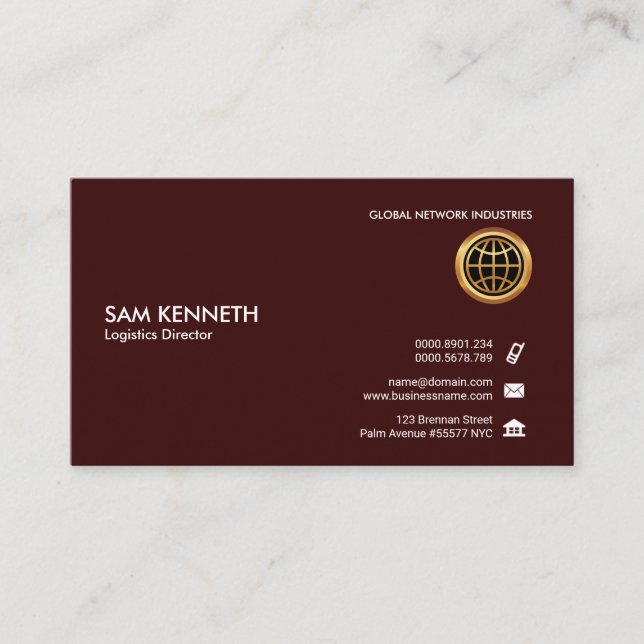Simple Plain Retro Creative Maroon Logistics Business Card (Front)