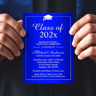 Simple Plain Royal Blue Graduation Party Invitation