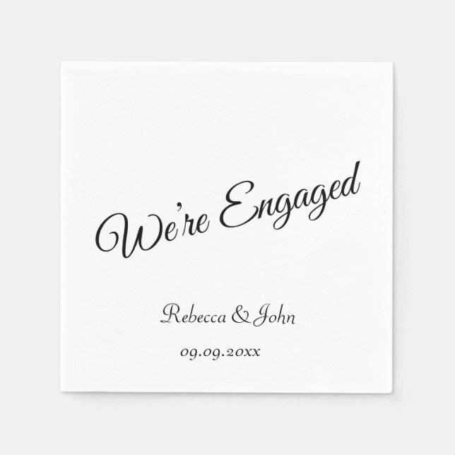 Simple Plain Script Engagement Party Paper Custom Napkins (Front)