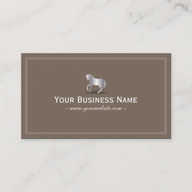 Simple Plain Silver Horse Business Card (Brown) (Front)