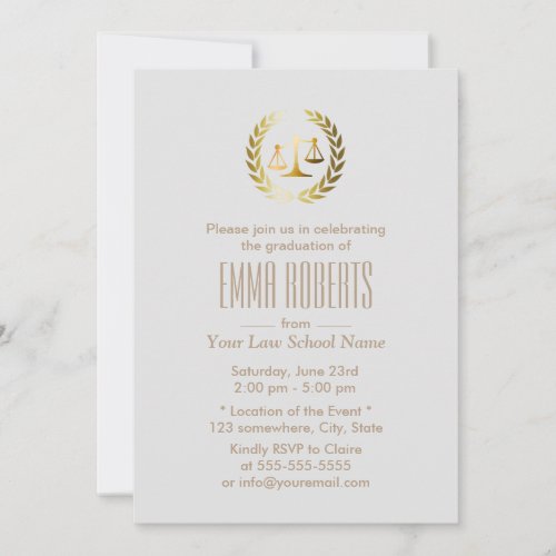 Simple Plain Silver Law School Graduation 5x7 Paper Invitation Card