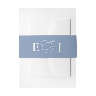 Simple Plain Solid Dusty Blue Wedding Invitation Belly Band