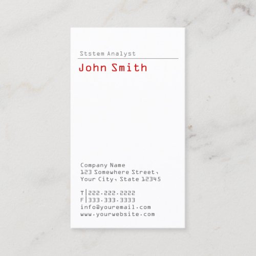 Simple Plain System Analyst Business Card