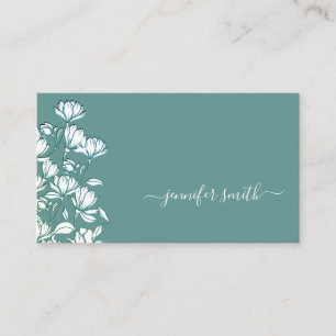 Simple Plain Teal Green Flower Drawing Floral Chic Business Card