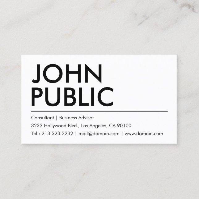 Simple Plain White Bold Name Business Card (Front)