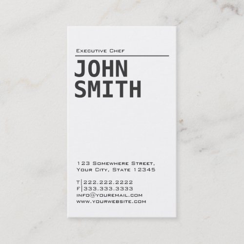 Simple Plain White Chef Business Card