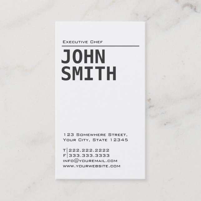 Simple Plain White Chef Business Card (Front)