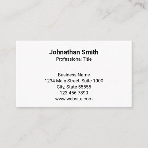 Simple Plain White Generic Design Template Business Card