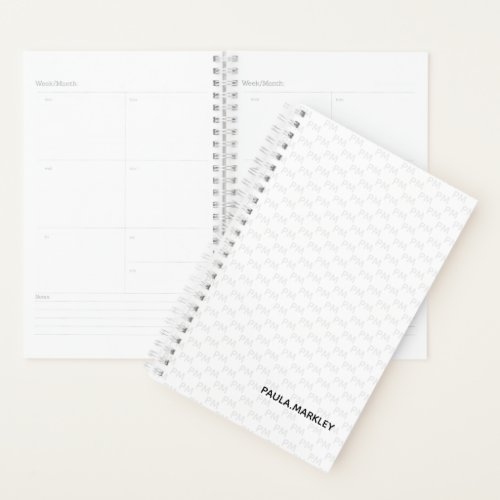 Simple Plain White Gray Monogram Modern Pattern Planner