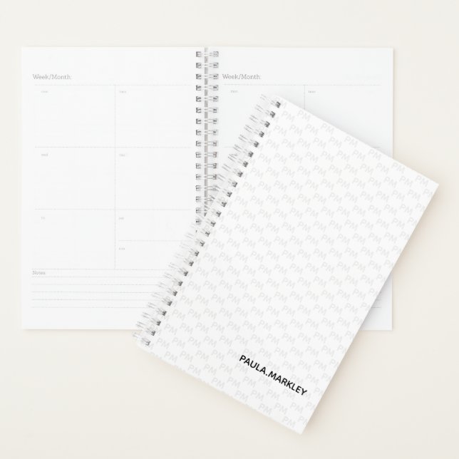 Simple Plain White Gray Monogram Modern Pattern Planner (Display)