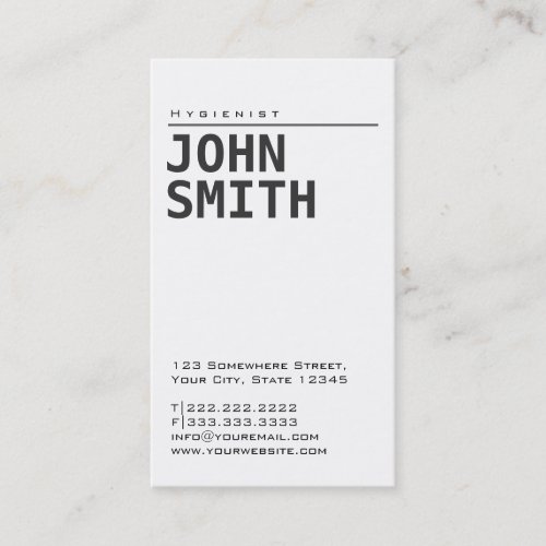 Simple Plain White Hygienist Business Card