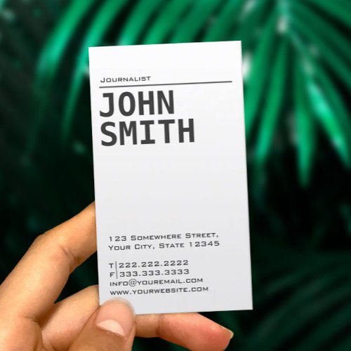 Simple Plain White Journalist Business Card