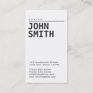 Simple Plain White Lawyer Business Card