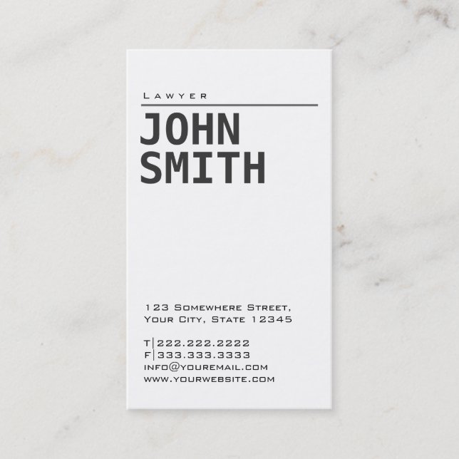 Simple Plain White Lawyer Business Card (Front)