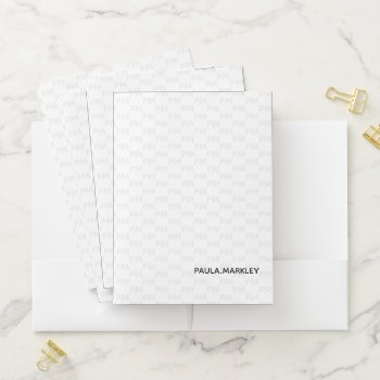 Simple Plain White Modern Gray Monogram Pattern Pocket Folder by SorayaShanCollection at Zazzle