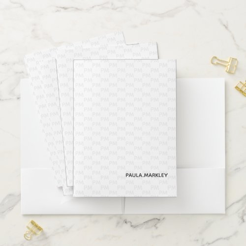 Simple Plain White Modern Gray Monogram Pattern Pocket Folder