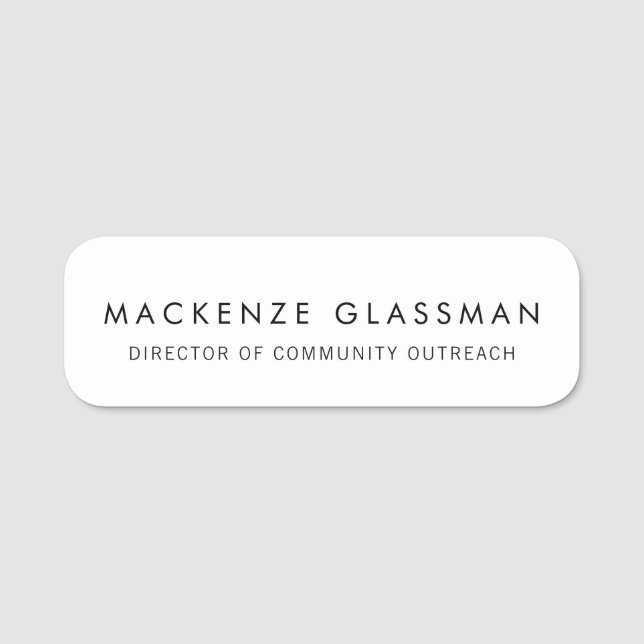 Simple Plain White  Name Tag (Front)