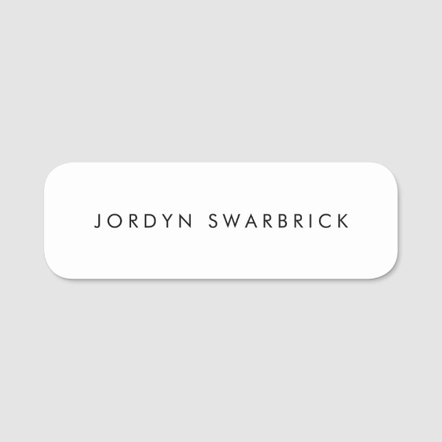 Simple Plain White  Name Tag (Front)