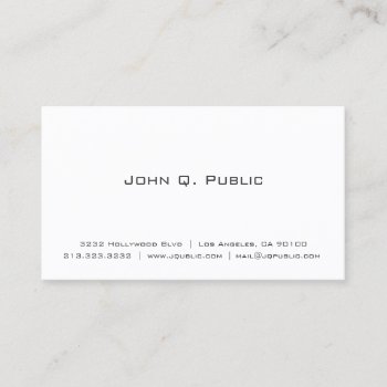 Simple Plain White Professional Business Card by J32Teez at Zazzle