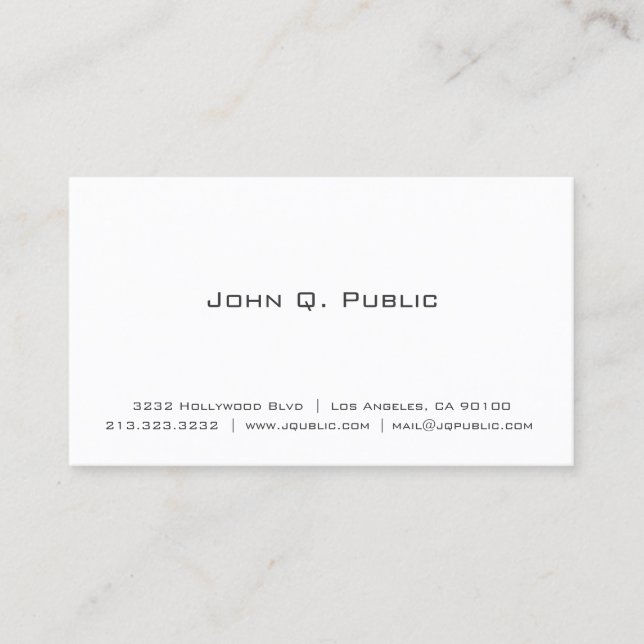 Simple Plain White Professional Business Card (Front)
