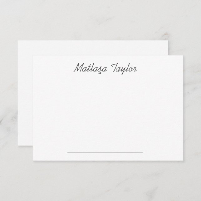 Simple Plain White Script Personalised  Note Card (Front/Back)