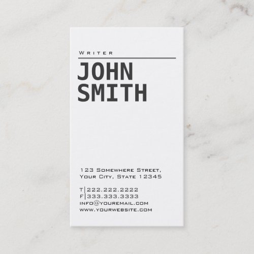 Simple Plain White Writer Business Card