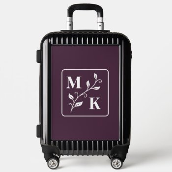 Simple Plant Monogram Initials Dark Purple Ep Luggage by Chibibi at Zazzle