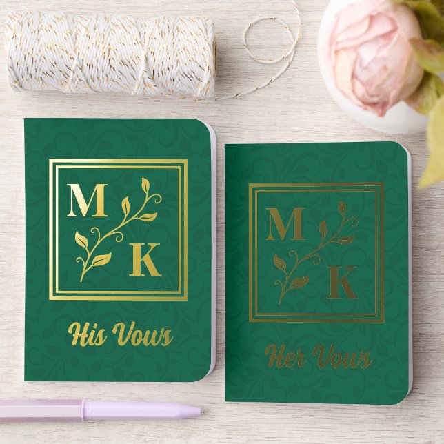 Simple Plant Monogram Initials Green Wedding Foil Vow Books (Wedding)