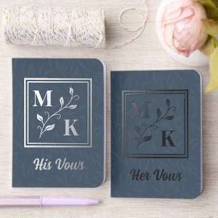 Simple Plant Monogram Initials Grey Wedding Foil Vow Books