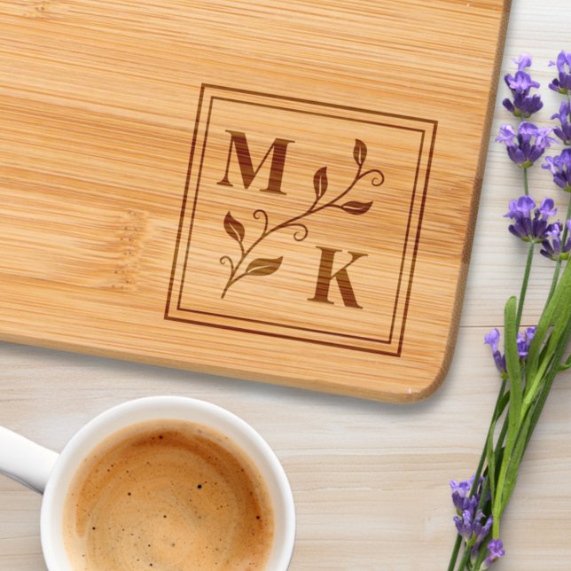Simple Plant Monogram Initials Wedding Couple Engraved Cutting Board (Creator Uploaded)
