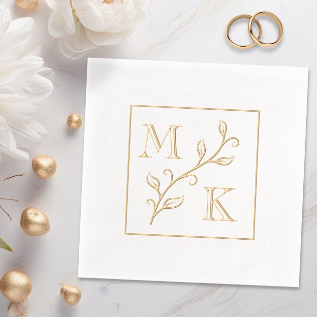 Simple Plant Monogram Initials Wedding Couple Foil Napkins (Creator Uploaded)