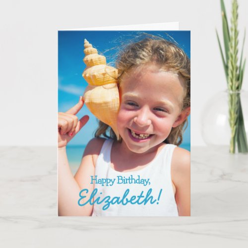 Simple Playful Cursive Typography Photo Birthday Card