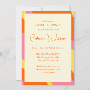 Simple Playful Orange Pink Custom Bridal Shower Invitation