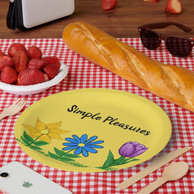 Simple Pleasures Garden Flowers Yellow Paper Plates (Picnic)