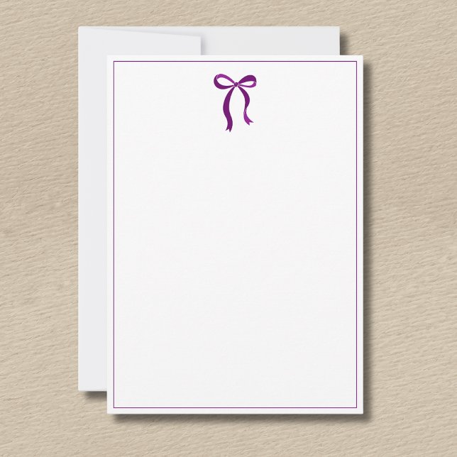 Simple Plum Purple Bow Thin Border No text Note Card (Creator Uploaded)