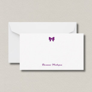 Simple Plum Purple Chic Bow Handwritten Name  Note Card