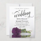 Simple Plum Purple Rose BUDGET Wedding Invitation